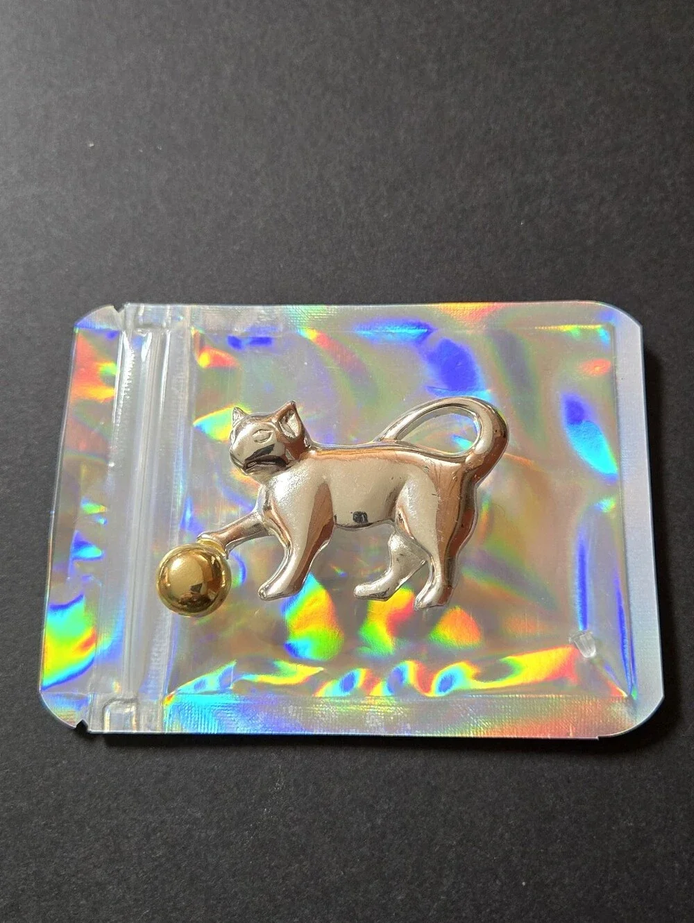 Cool Cat Brooch Silver Tone Cat With Gold Ball Brooch Cat Lady Jewelry